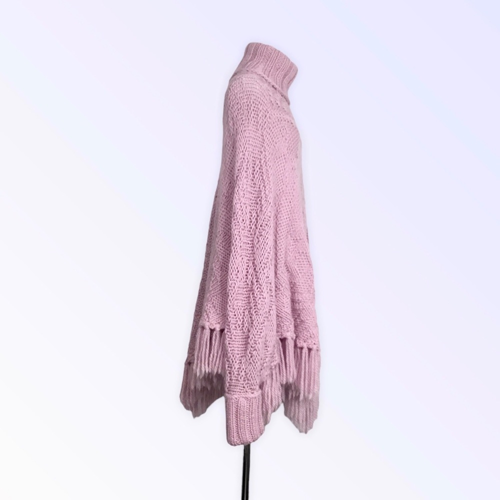 100% wool Elegant Mauve Turtleneck Poncho Sweater - Picture 4 of 13